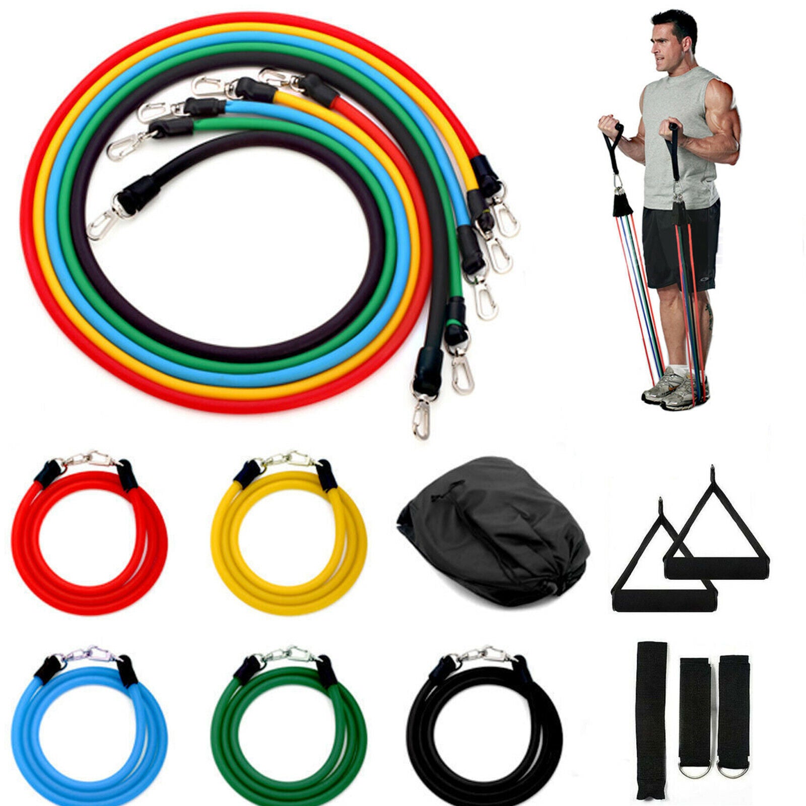 12PCS SET RESISTANCE BANDS WORKOUT EXERCISE CROSSFIT FITNESS YOGA TRAINING TUBES